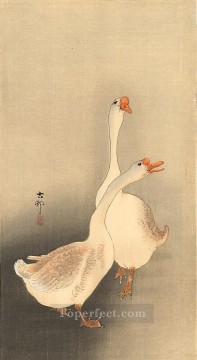 monochrome black white Painting - two white geese Ohara Koson Shin hanga